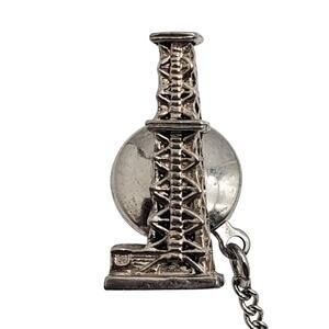 Oil Rig Tie Tack Lapel Pin Silver Tone Vintage MCM Holiday Wedding Gift